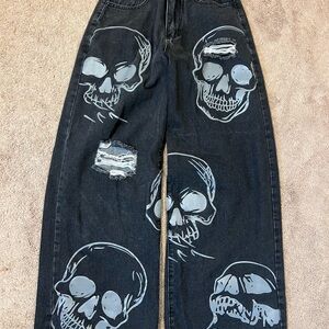 Y2K Vintage Romwe Jeans Skater Grunge Gothic Wide Leg Baggy Woman Small US 4